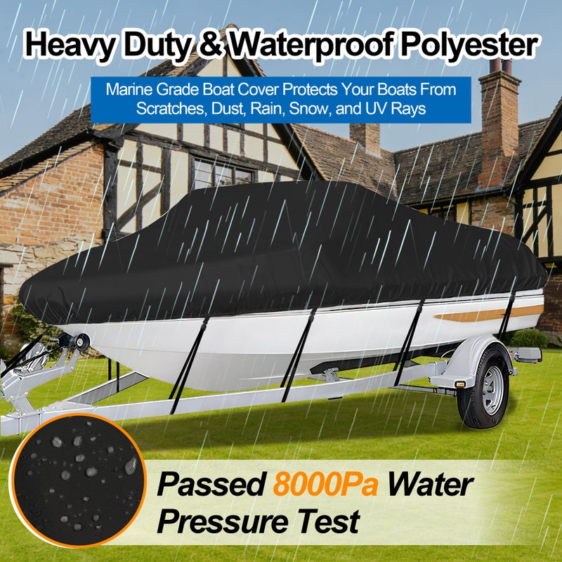 iCover غطاء قارب قابل للسحب iCOVER - 14'-16' أغطية قماشية مقاومة للماء ثقيلة، تناسب هياكل V، صيد الأسماك والتزلج، أسلوب احترافي، قوارب صيد، قوارب سريعة، بطول يصل إلى 14 قدم - 16 قدم وعرض 90 إنش - Image 4